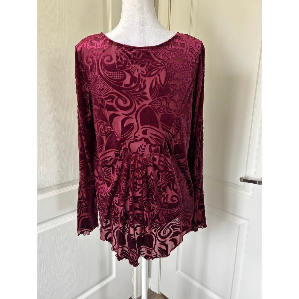 Ultra Pink Boho Velvet Tunic Top – Bell Sleeves in Deep Burgundy size M - Picture 9 of 9